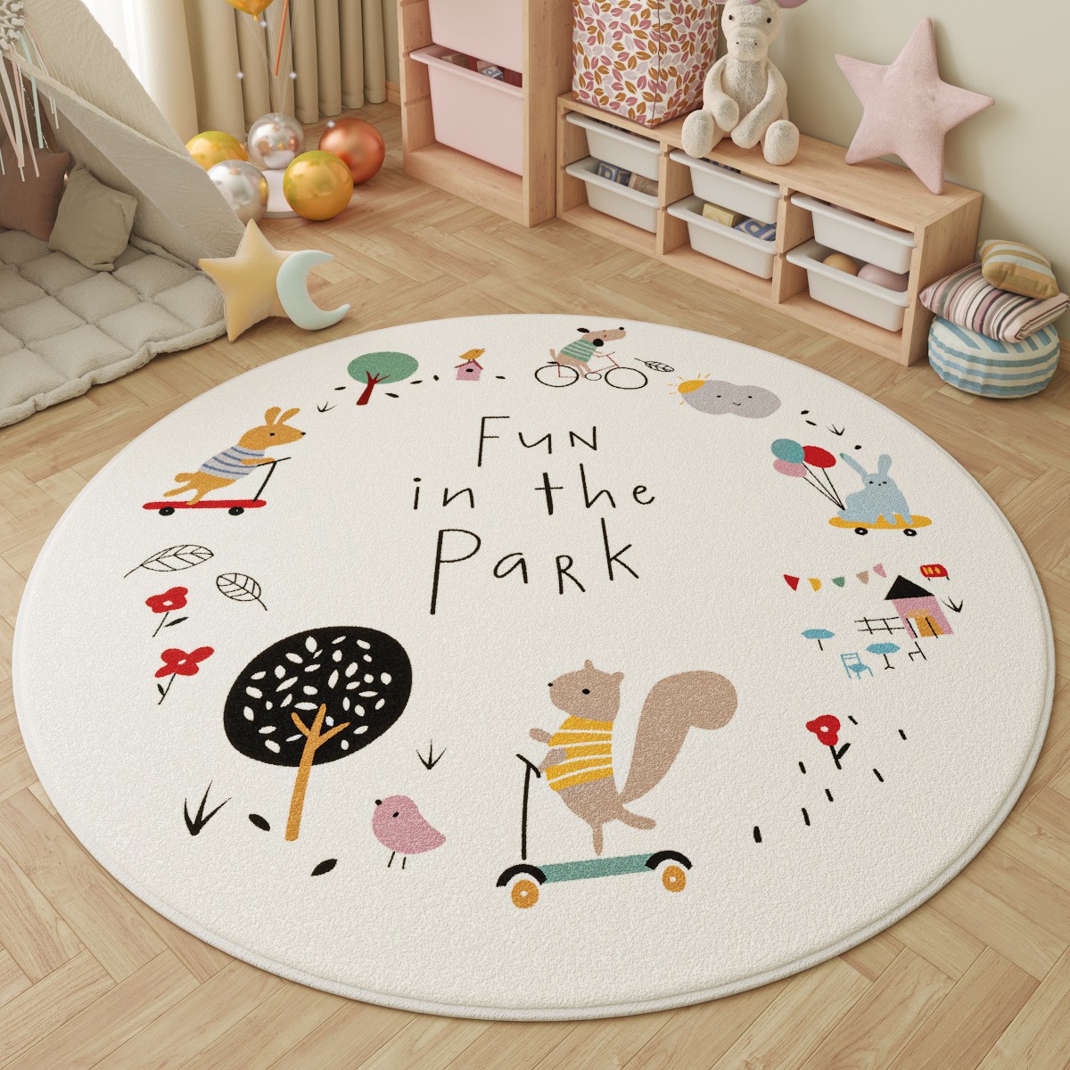 Fun in the Park Kids Round Rug - Outdoor Adventure For Kids 评论和价格